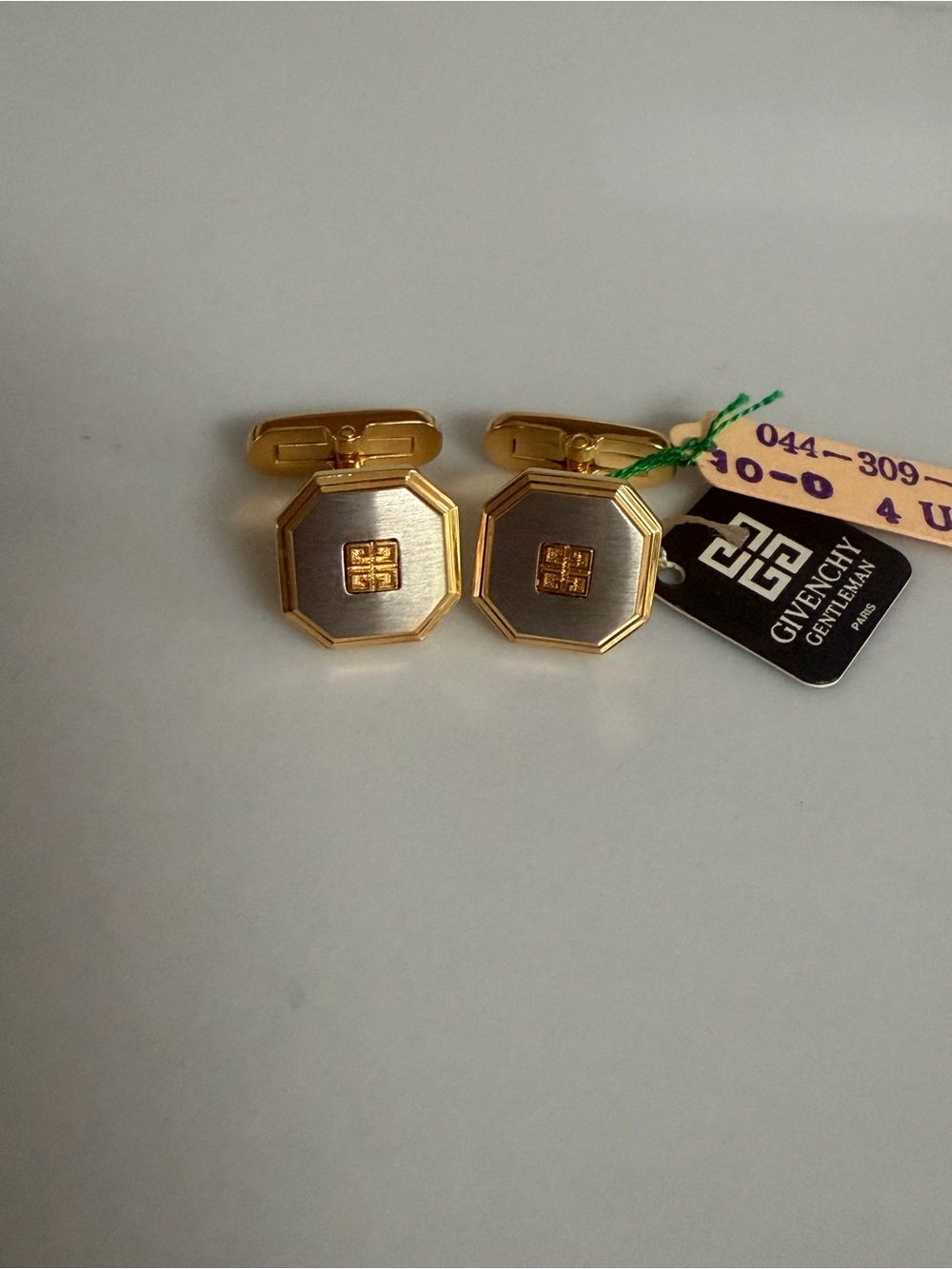Vintage Givenchy Octagon Bullet Back Cufflinks, Gold/Silver, New with tags!